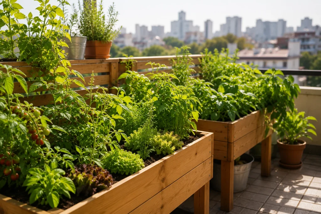 Huerto urbano en balcón para cultivar en casa