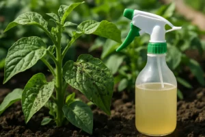 Plantas de huerto urbano con hojas infestadas de pulgones y remedios naturales para eliminarlos